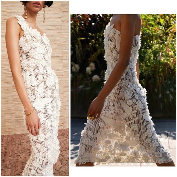 Ulla Johnson Sydel One Shoulder Floral Knit Dress Ivory Size P/S - Picture 2 of 7